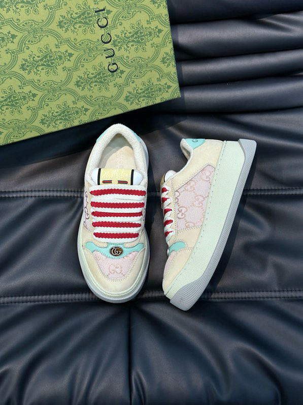 Gucci Screener GG Sneakers Gray Beige Pink