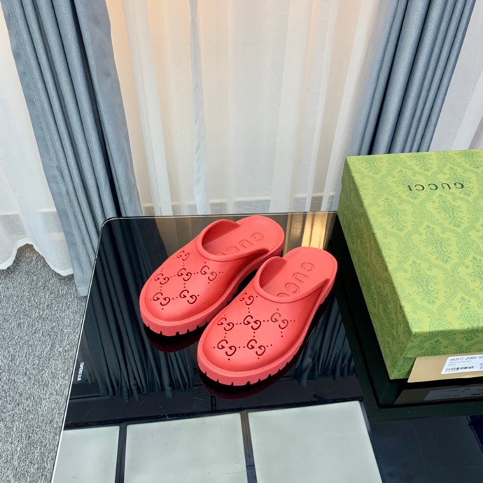 Gucci Perforated GG Thin Sole Mules Red