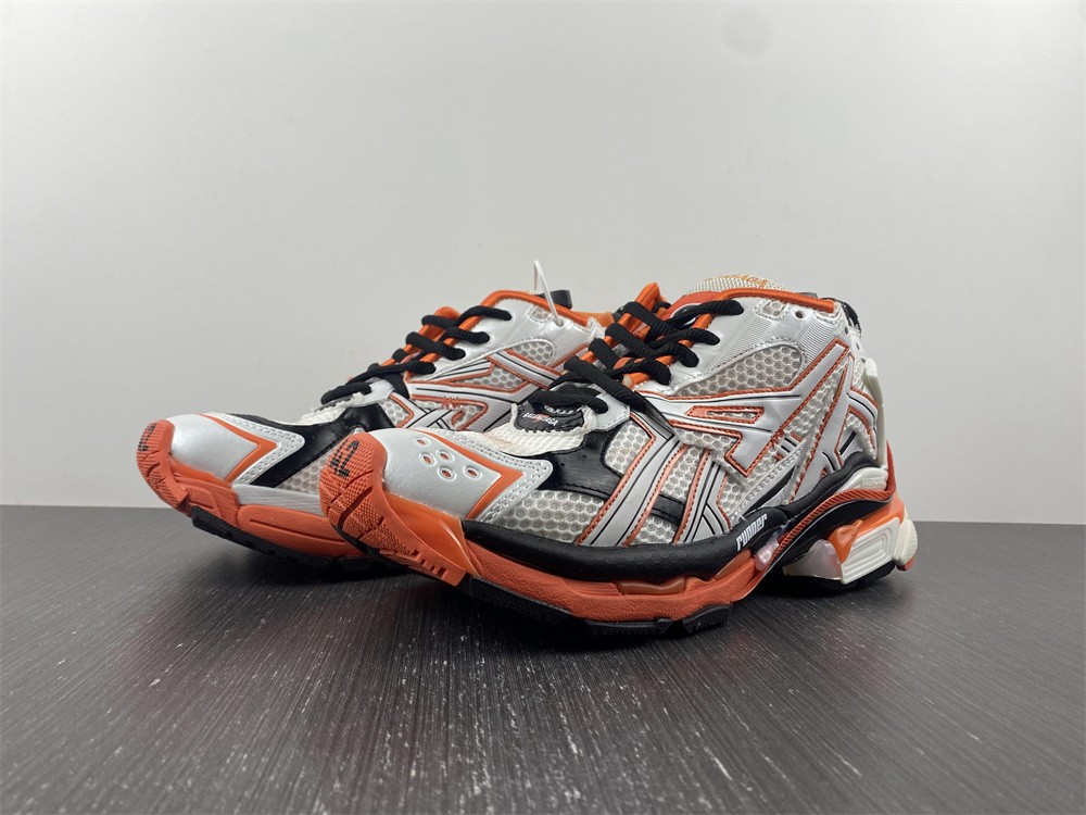 Balenciaga: White & Orange Track Sneakers