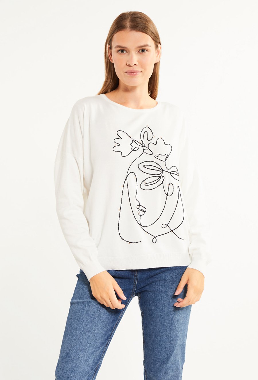 Sweter damski z plecionym nadrukiem