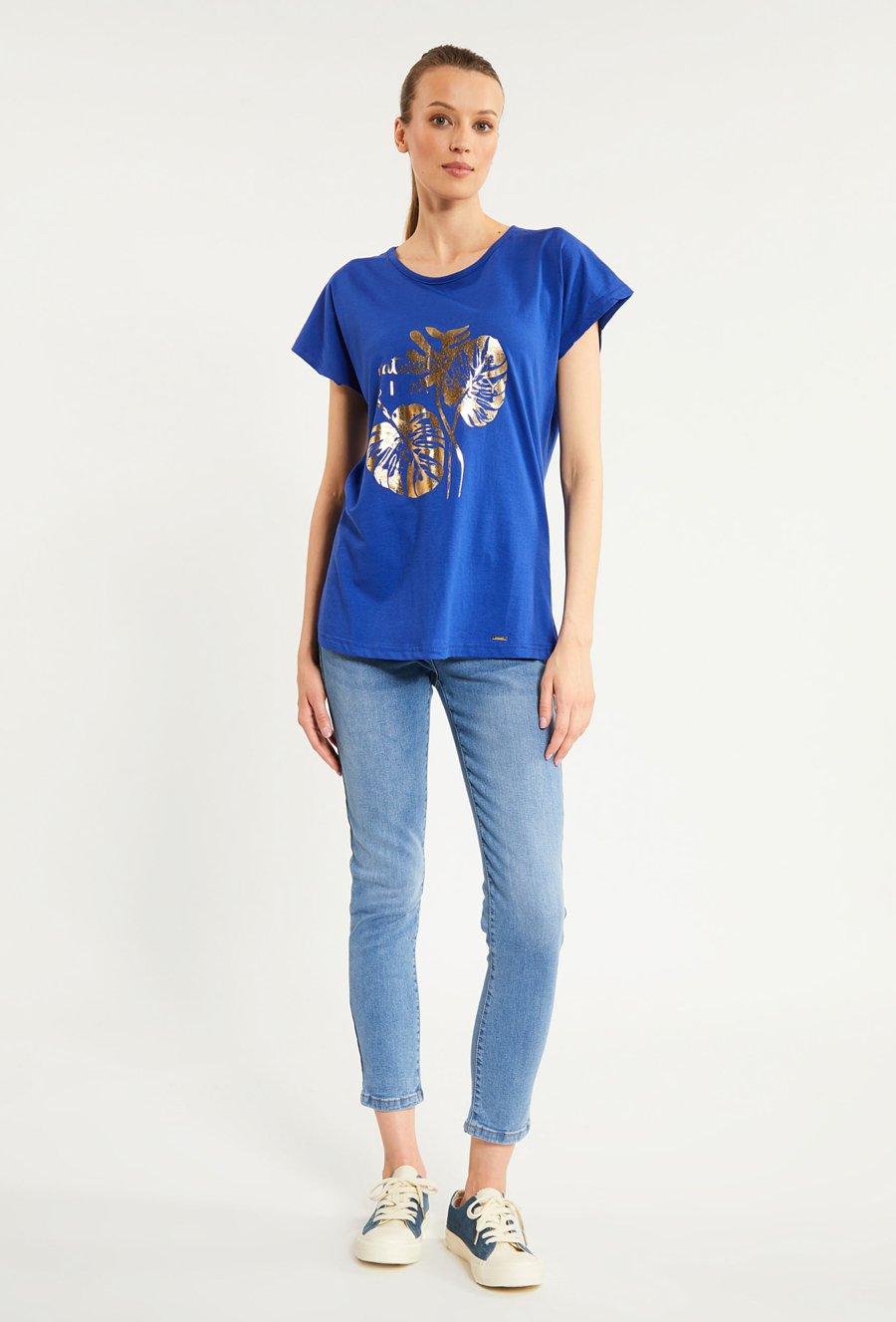 T-shirt damski z połyskującym panelem