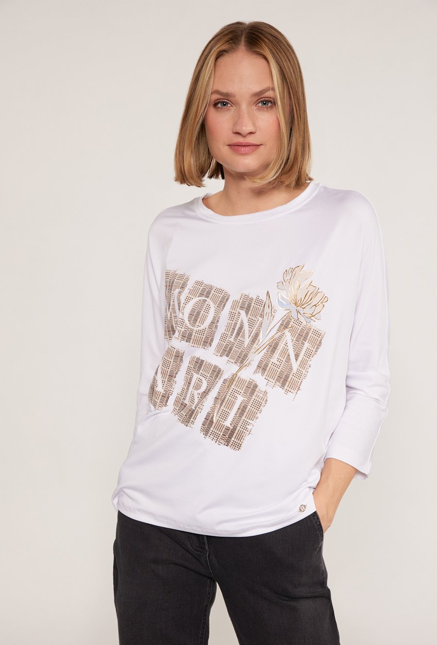 T-shirt damski z ozdobnym panelem