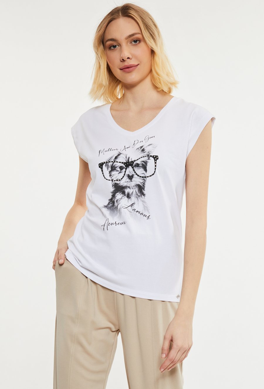 T-shirt damski z ozdobnym panelem