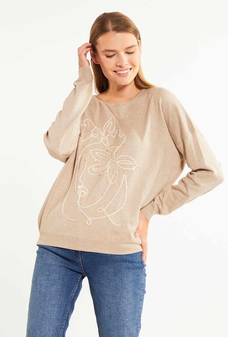 Sweter damski z plecionym nadrukiem