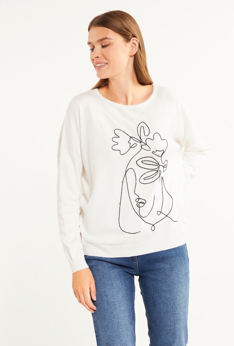 Sweter damski z plecionym nadrukiem