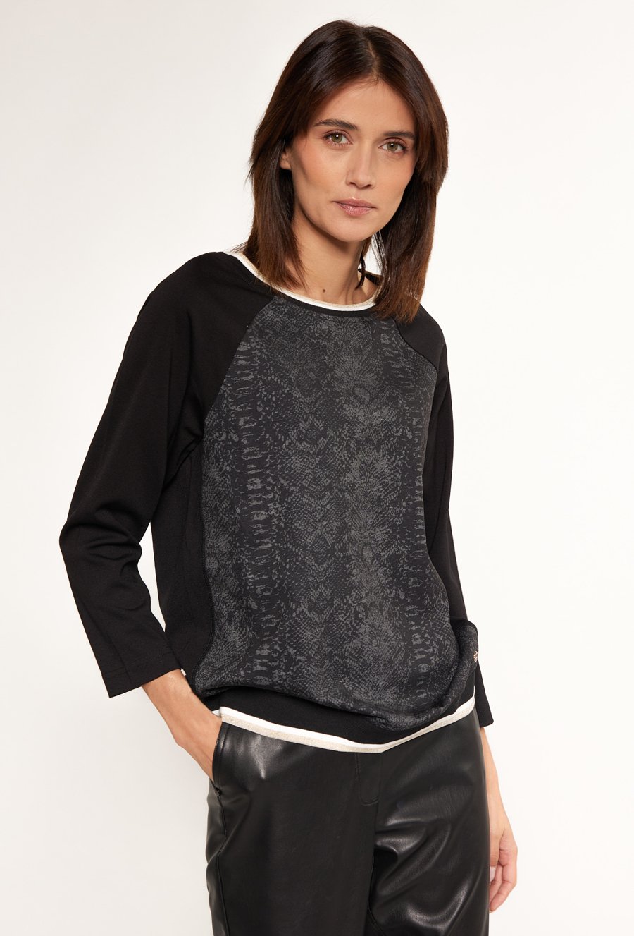 Bluza damska z wzorzystym panelem