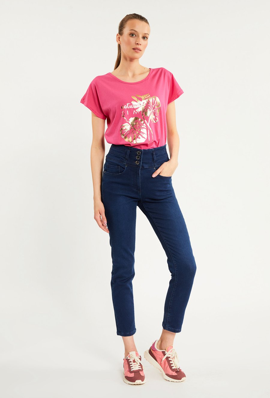 T-shirt damski z połyskującym panelem