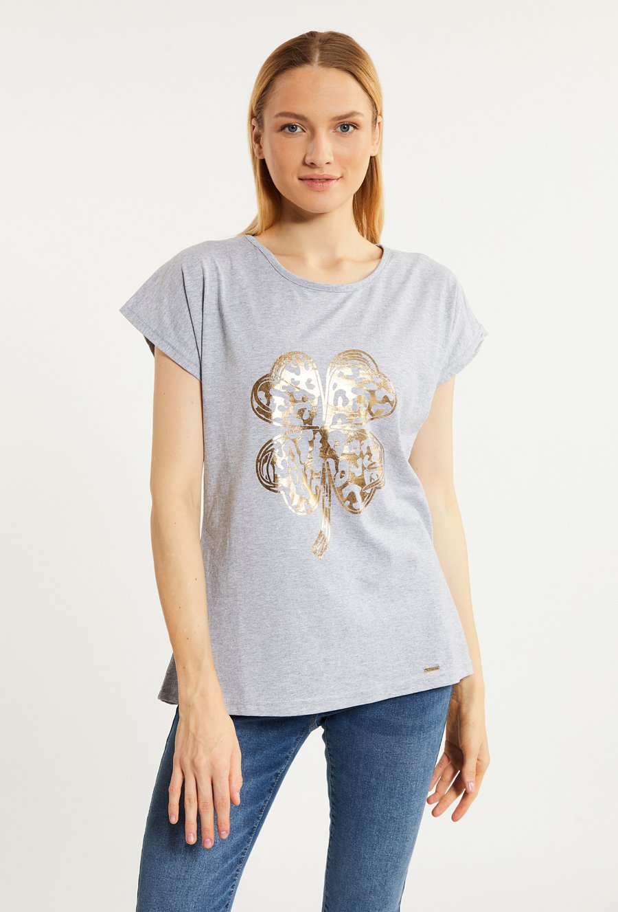 T-shirt damski z połyskującym panelem