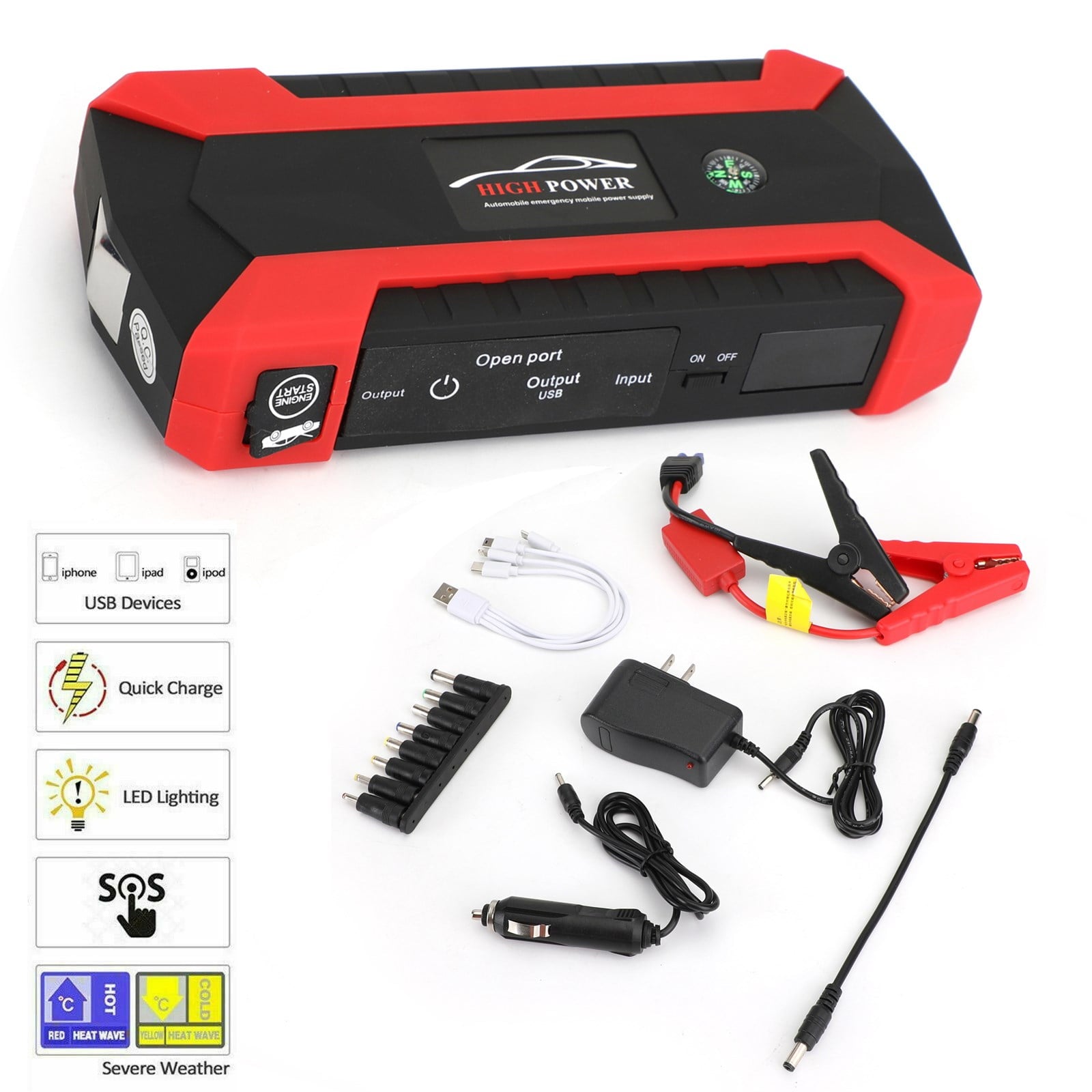 89800mAh 12V Car Jump Starter 4USB Charger Emergency Battery Power Bank Kit