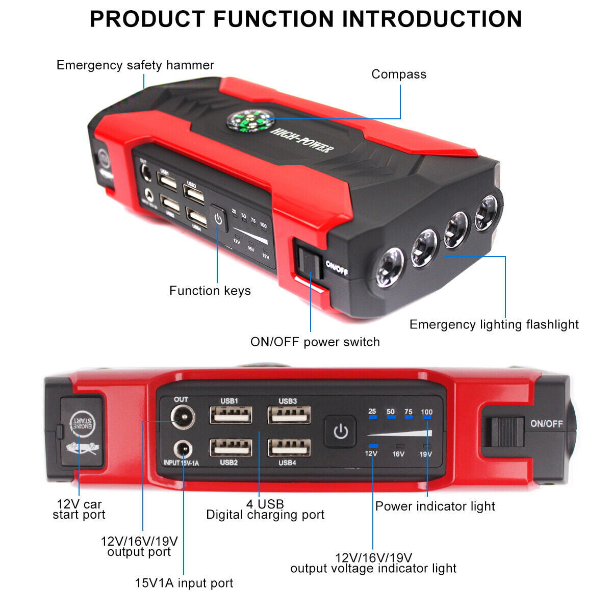 DFITO 28000mAh 12V UltraSafe Portable Jump Starter with LED Display for up to 6L Gas and 3L Diesel Engines