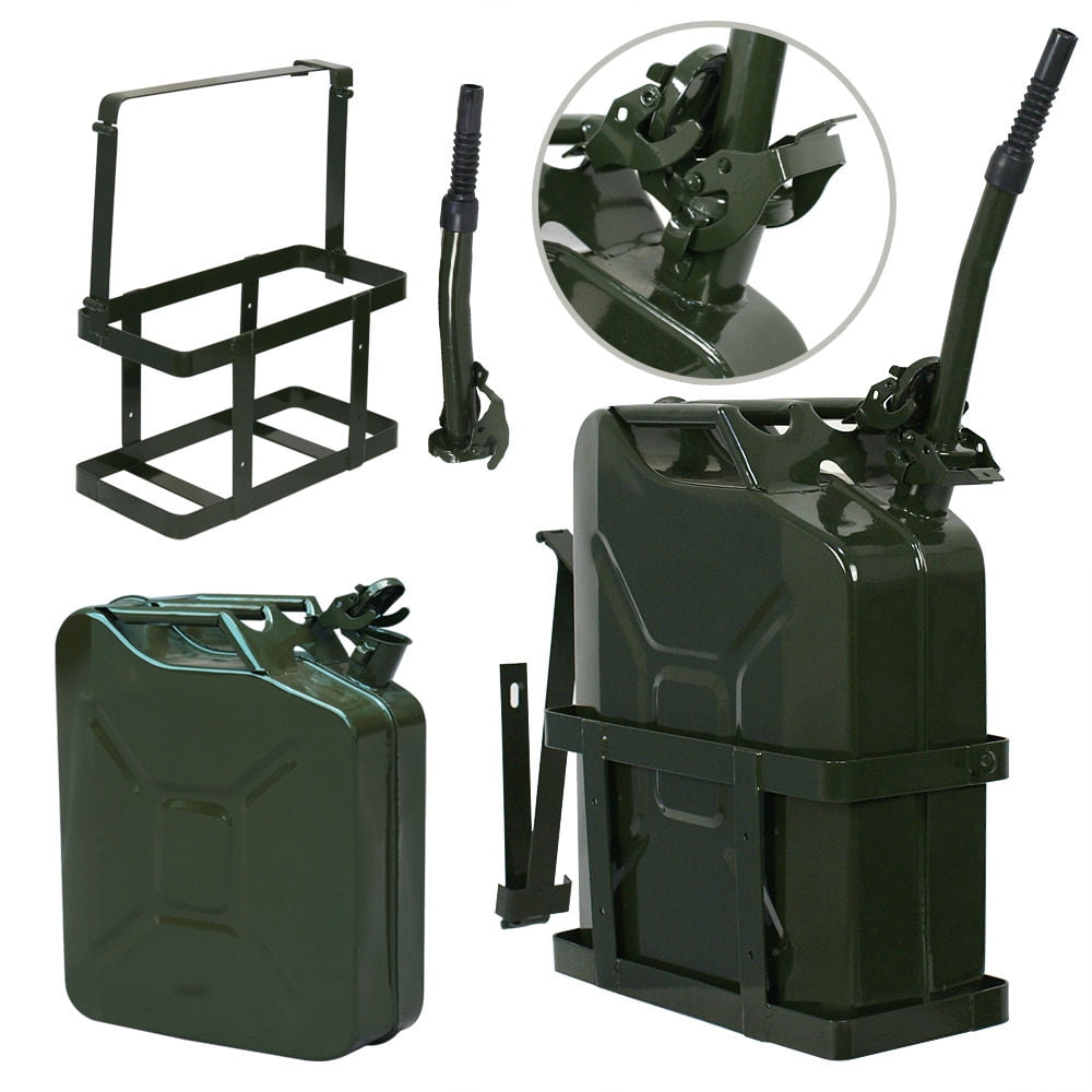 ZENY Set of 4 Jerry Can 5 Gal 20L Gas Fuel Army NATO Military Metal Steel Tank with Holder