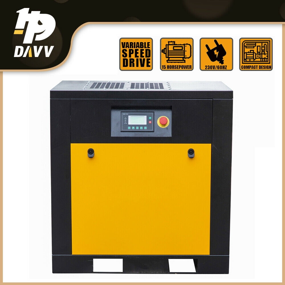 230V Variable Frequency 15HP Rotary Screw Air Compressor 57cfm 3PH W/Oil Filter