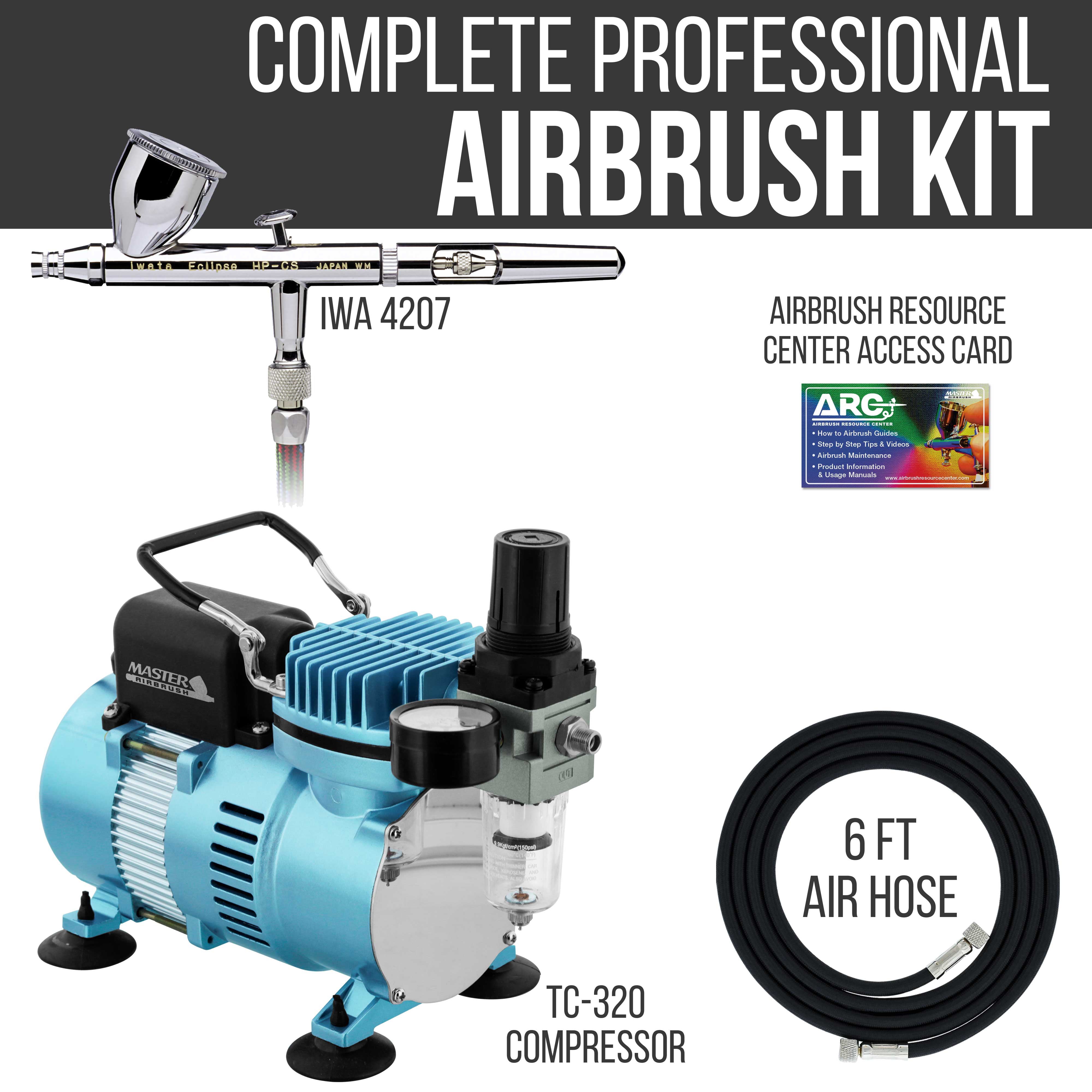 Iwata Eclipse HP CS Airbrush Set with Cool Runner II Dual Fan Air Compressor Kit, All-Purpose Gravity Feed, 0.35mm Tip
