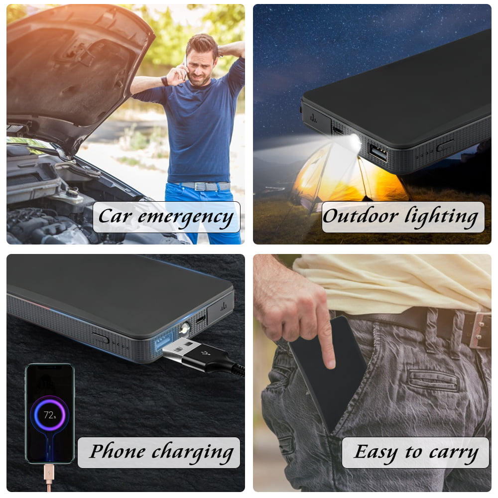 Battery Jump Starter,6000mah 12V Peak Portable Car Battery Charger, For Up To 4.0L Gas Car & 5.0L Diesel Car, With USB Quick Charge And Led Lights, Jump Starter For Phones/Laptop/ Motorcycles, ZJ13