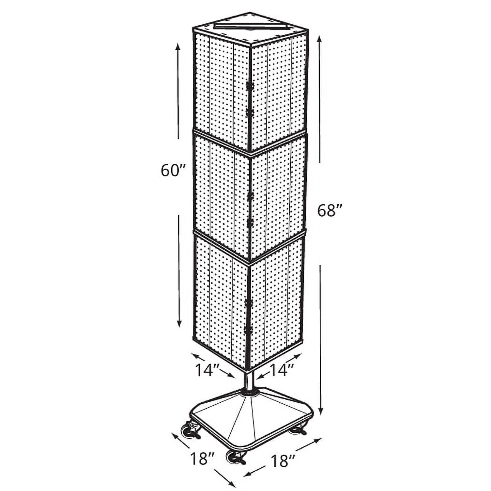 Azar Displays 701465-BLK Black Four-Sided Pegboard Tower Floor Display on Revolving Wheeled Base. Spinner Rack Stand. Panel Size: 14