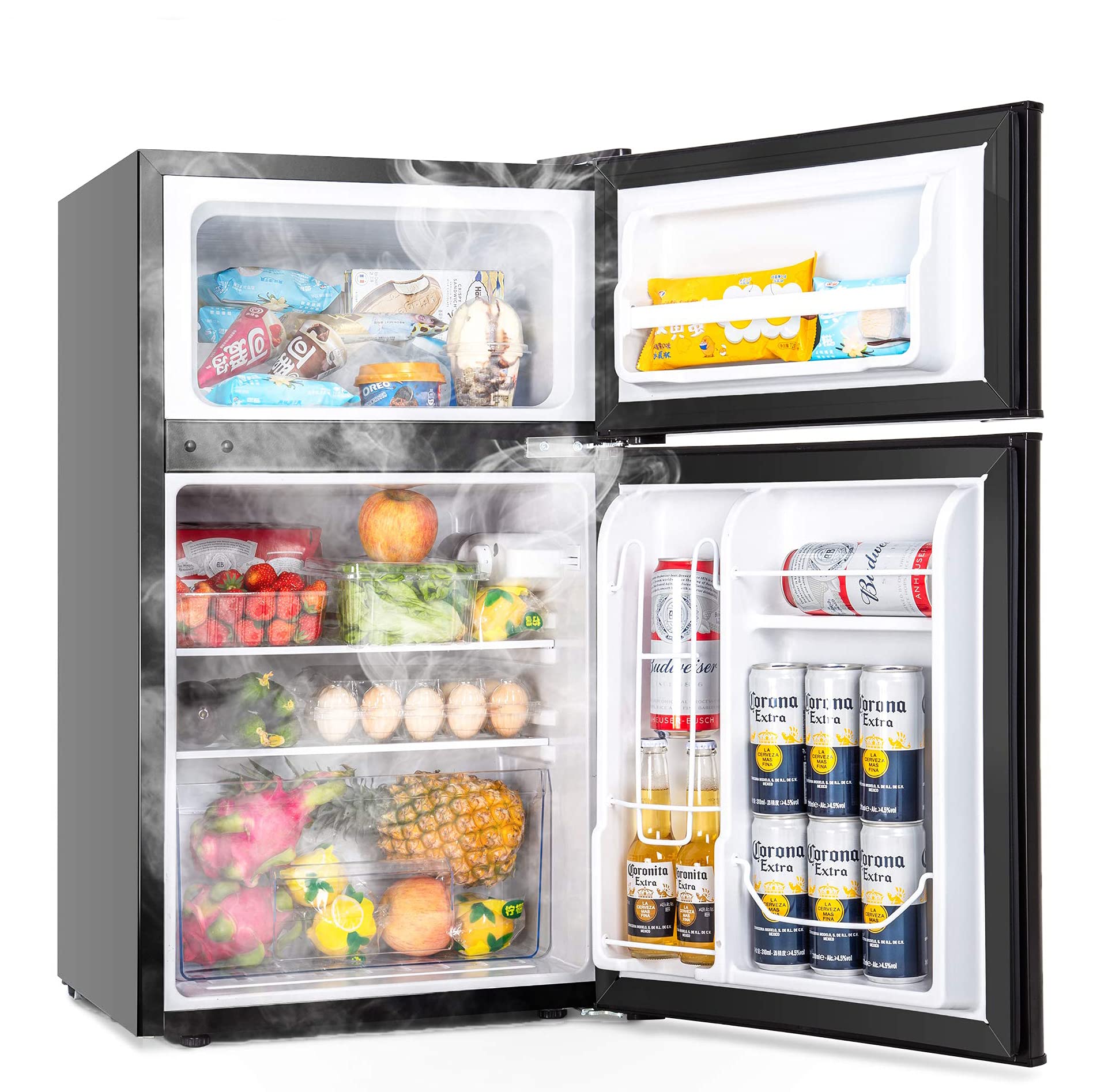EUHOMY Mini Fridge with Freezer, 3.2 Cu.Ft Mini refrigerator with freezer, Dorm fridge with freezer 2 door For Bedroom/Dorm/Apartment/Office - Food Storage or Cooling Drinks (Black).