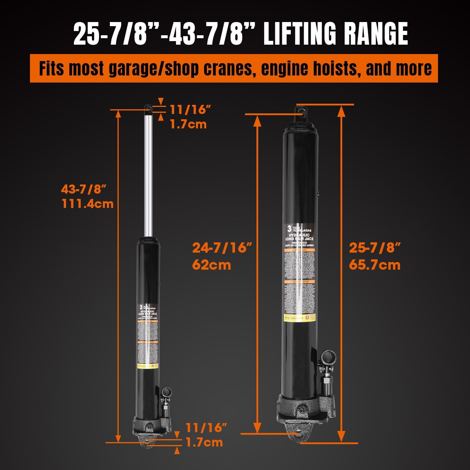 Torin 3 Ton Hydraulic Long Ram Jack with Single Piston Pump and Clevis Base Fits Garage/Shop Cranes, Engine Hoists,Black, W3036B