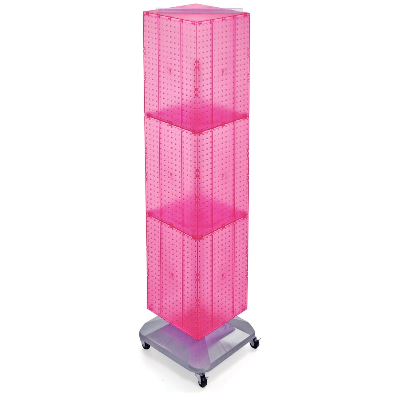 Azar Displays 701465-PNK Pink Four-Sided Pegboard Tower Floor Display on Revolving Wheeled Base. Spinner Rack Stand. Panel Size: 14