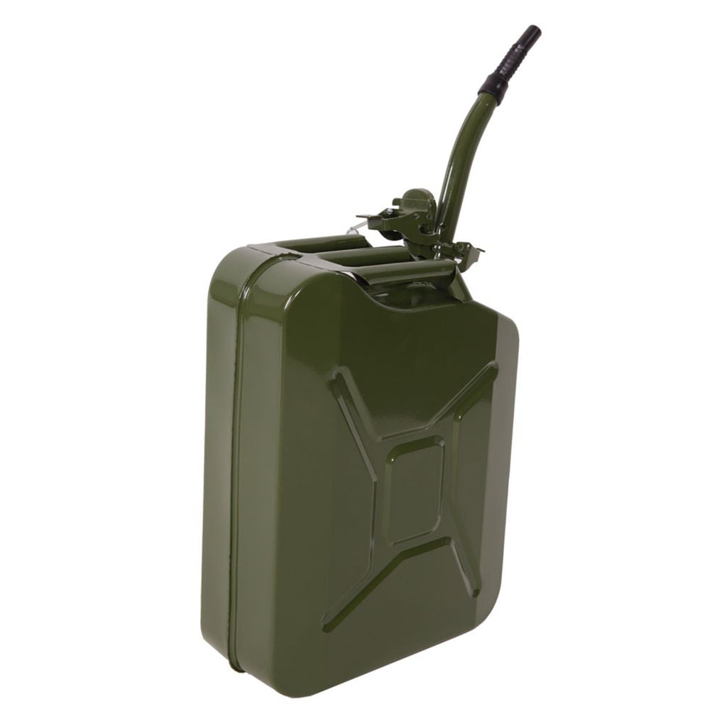 Portable 5 Gallon Petrol Jerry Can with Spout, 20L 0.6mm Cold Rolled Steel Gasoline Fuel Container Caddy Tank, for Emergency Backup (Red)