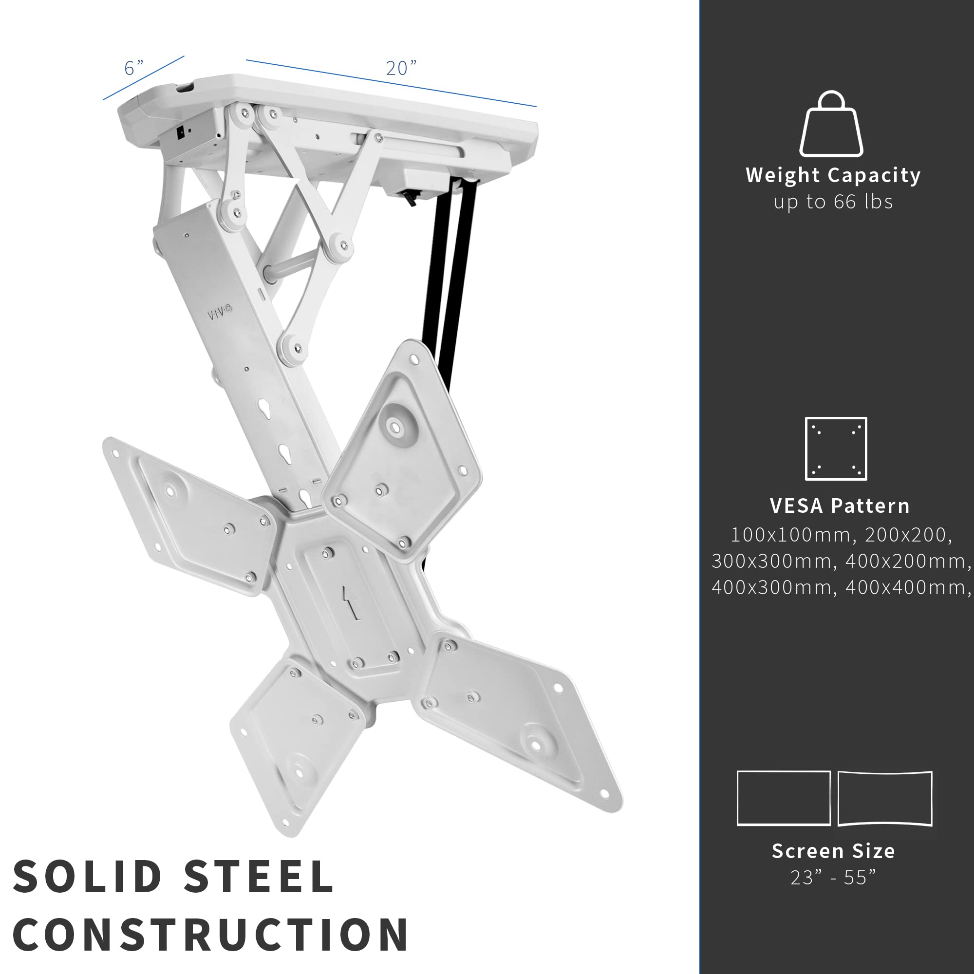 VIVO Electric Ceiling TV Mount for 23 to 55 inch Screens, Flip Down Motorized Pitched Roof VESA Mount, White, MOUNT-E-FD55W