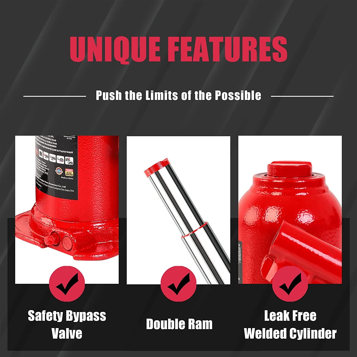Big Red 8 Ton Double Ram Welded Hydraulic Car Bottle Jack for Auto Repair and House Lift,Red,W8080R