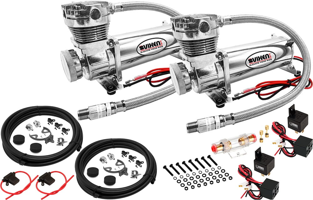 Vixen Air Suspension Kit for Truck/Car Bag/Air Ride/Spring. On Board System- Dual 200psi Compressor, 6 Gallon Tank. For Boat Lift,Towing,Lowering,Load Leveling,Onboard Train Horn VXX3804PW/4863DCF