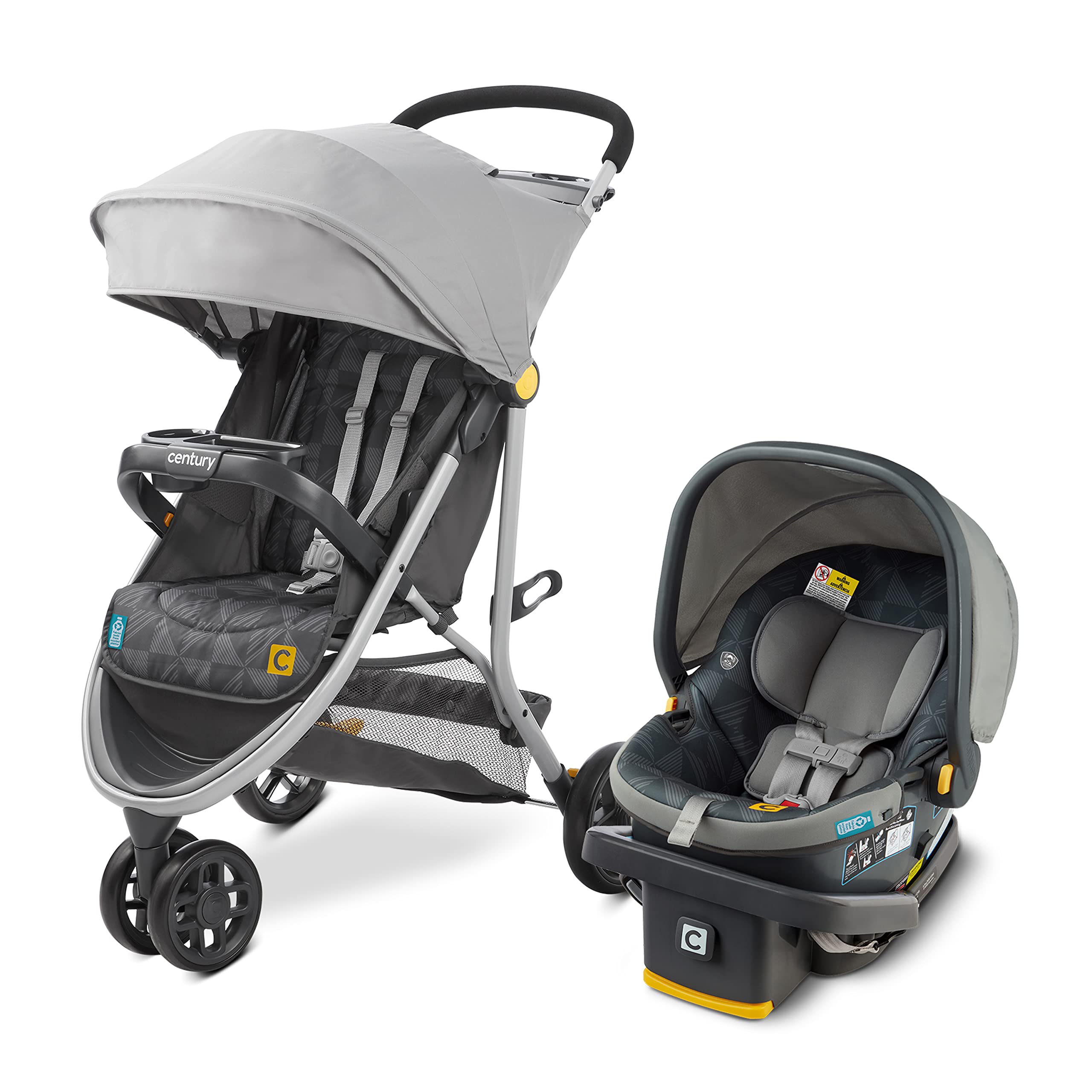 Century Stroll On 3-Wheel 2-in-1 Lightweight Travel System u2013 Infant Car Seat and Stroller Combo, Metro