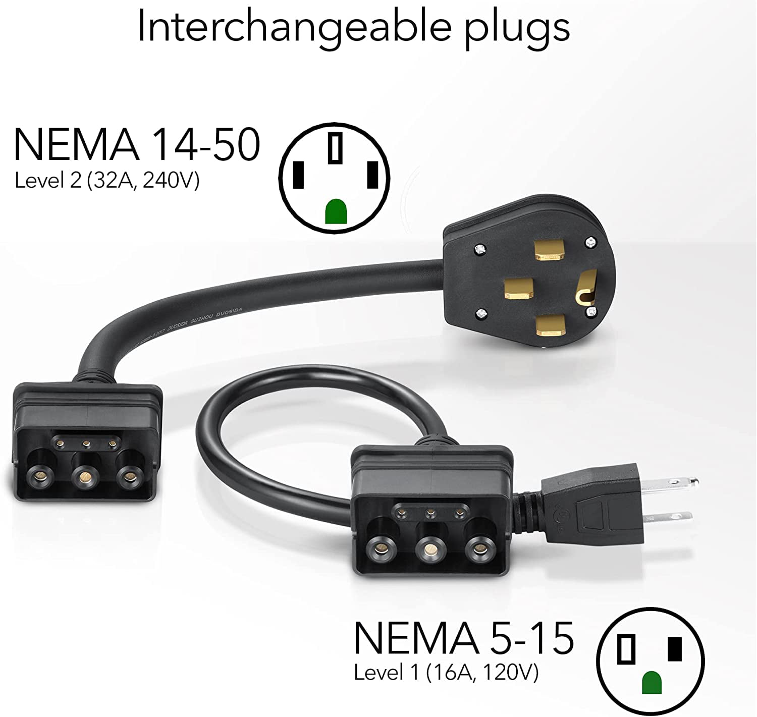 Lectron Level 1 / Level 2 Portable J1772 EV Charger (12 Amp / 32 Amp) with Dual Charging Plugs (NEMA 5-15 & 14-50) - Compatible with All J1772 EVs (White)