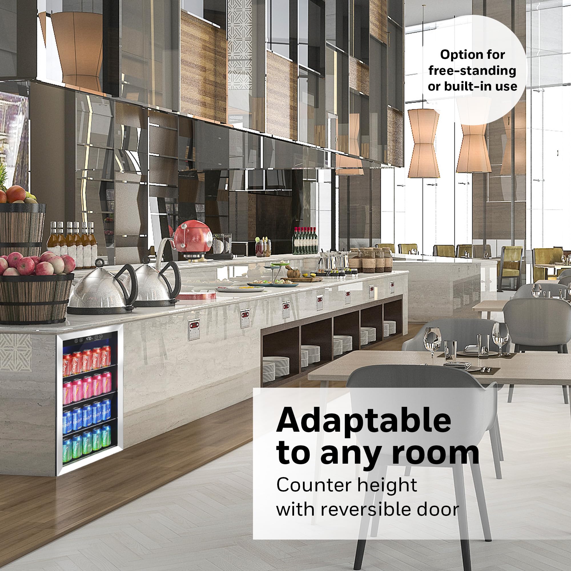 Honeywell Beverage Refrigerator and Cooler, 115 Can Mini Fridge with Glass Door for Soda Beer or Wine for Office or Bar with Adjustable Removable Shelving