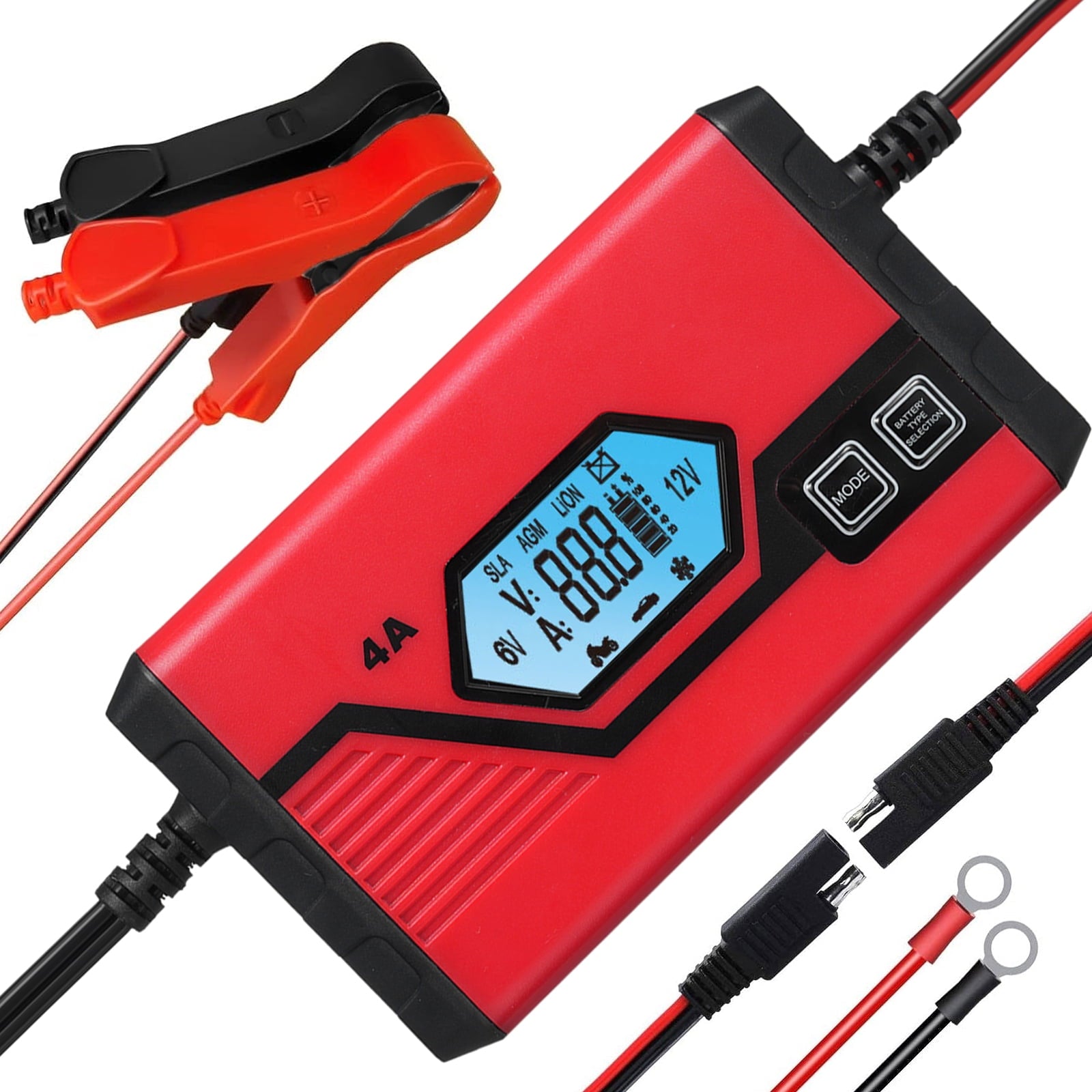 Arealer Charger,With Lcd 4 Amp Maintainer Car 6v/12v Battery Lcd Screen Amp 6v/12v Battery With Battery 4 Atv Pristin