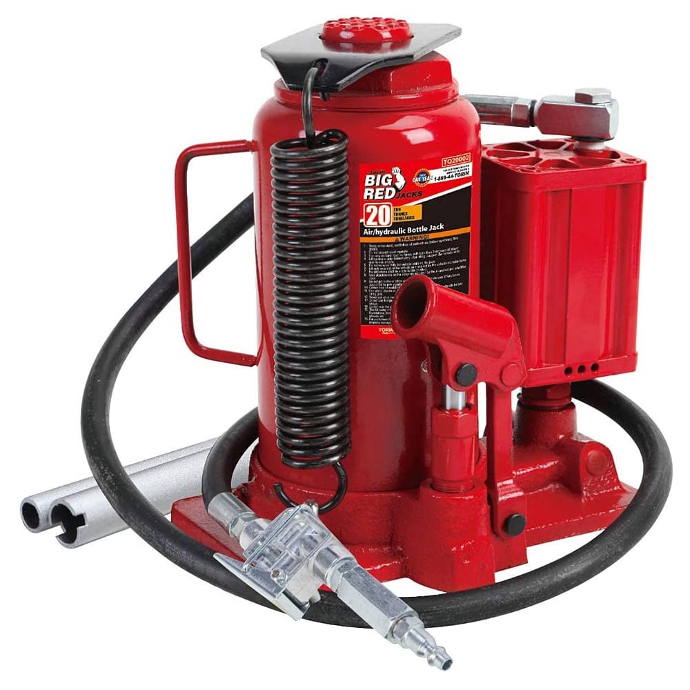 Torin Jacks 20 Ton Pneumatic Air Hydraulic Bottle Jack with Manual Hand Pump, Red,TA92006