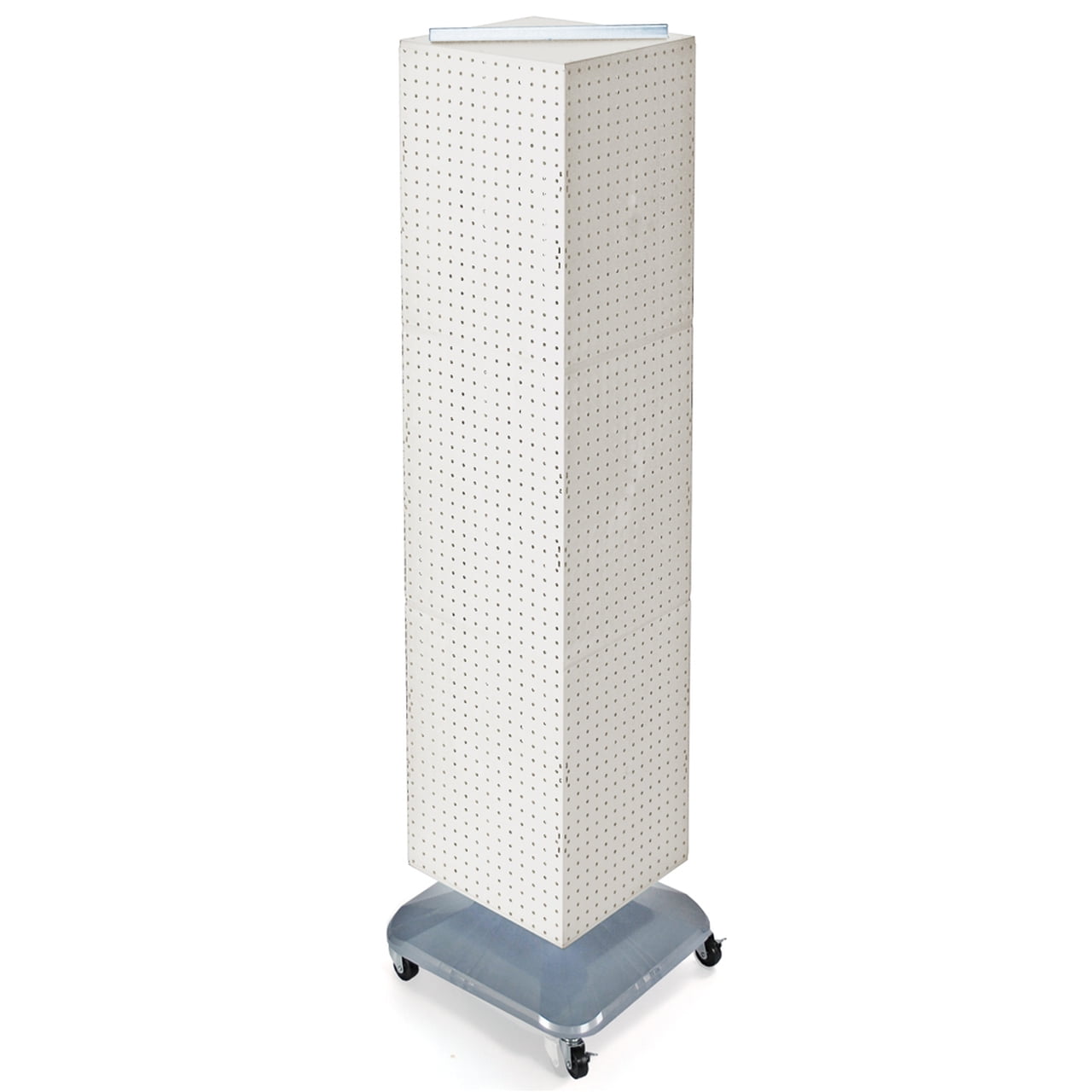 Azar Displays 701465-WHT White Four-Sided Pegboard Tower Floor Display on Revolving Wheeled Base. Spinner Rack Stand. Panel Size: 14