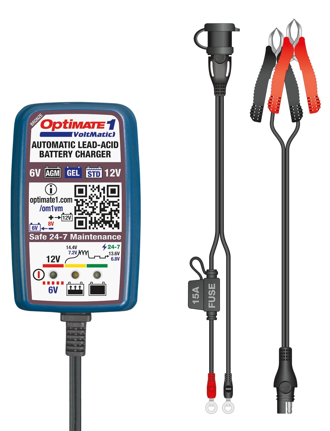 Tecmate OptiMate 1 VoltMatic 6V/12V 0.6A Battery Charger/Maintainer (TM-401A)