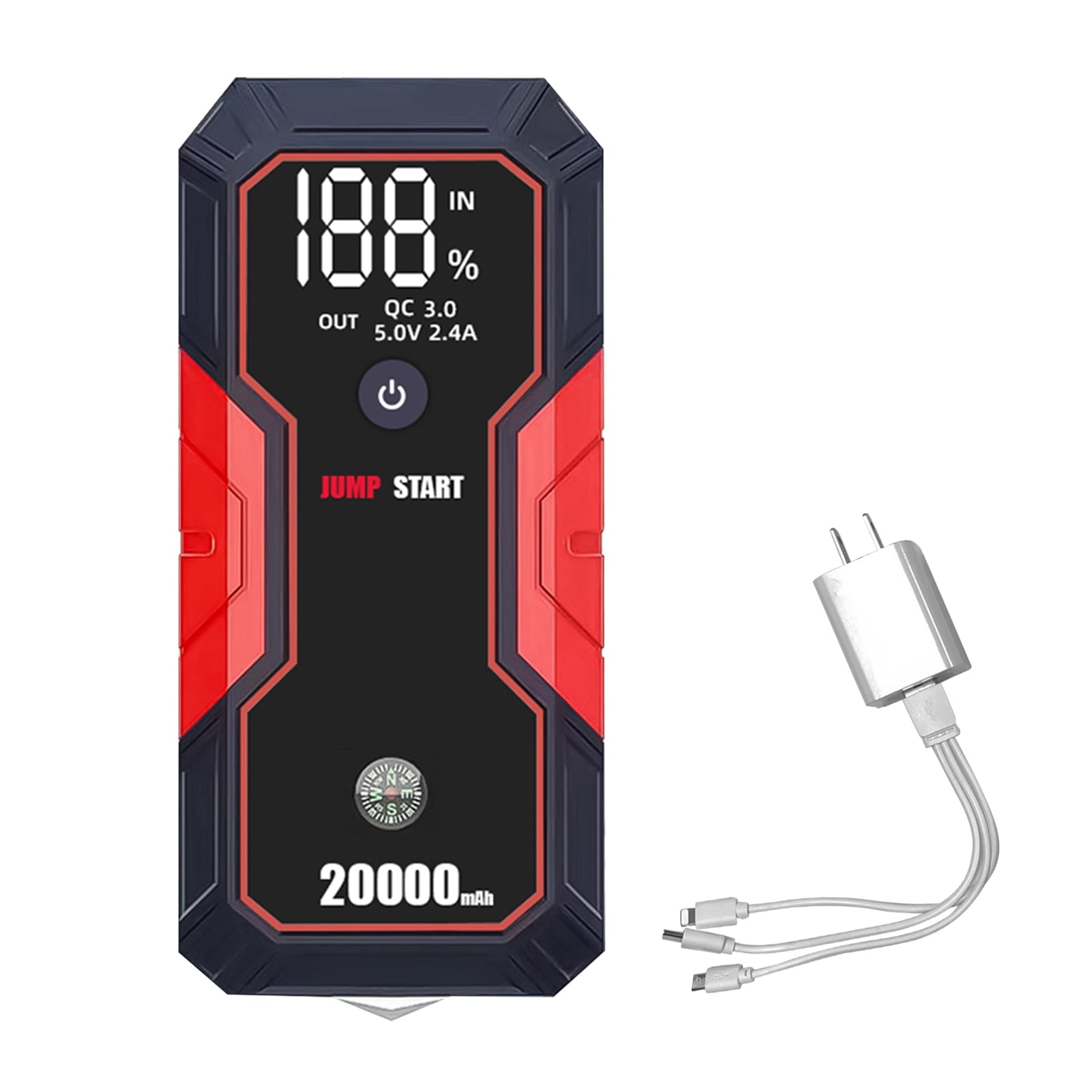 Carevas Portable Car Jump Starter 20000mAh 12V Car Battery Starter(up to 5.0L Gas, 3.5L Diesel Engines),USB Quick Charge, Fast Wireless and Flashlight