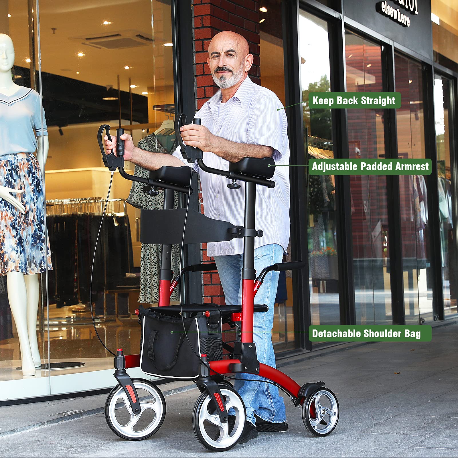 Healconnex Upright Rollator Walkers for Seniors- Stand up Rolling Walker with Seats and 10