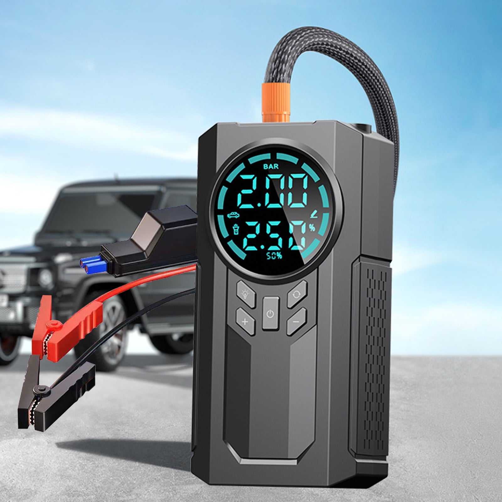 Ozmmyan Car Inflator Battery Jump 2-in-1 1000A Emergency Start Power Supply 12V Battery Pack Battery Booster Jump Box Portable Charger Jumper Cables LED Display Screen Car Accessories Clearance