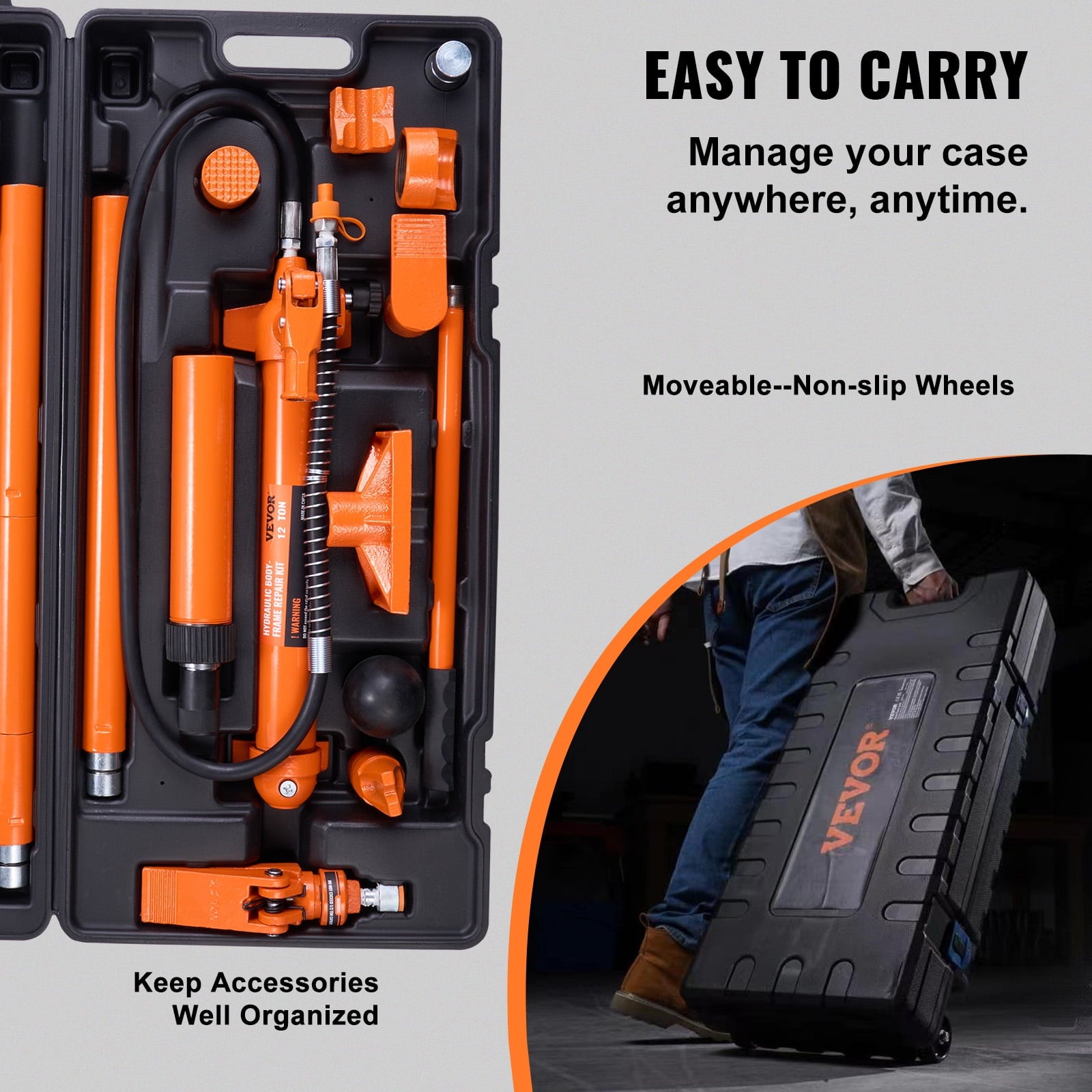 BENTISM 12 Ton Porta Power Kit Hydraulic Jack Air Pump Lift Ram All-In-One Portable Frame Power Tool for Auto Car Vehicle Repair