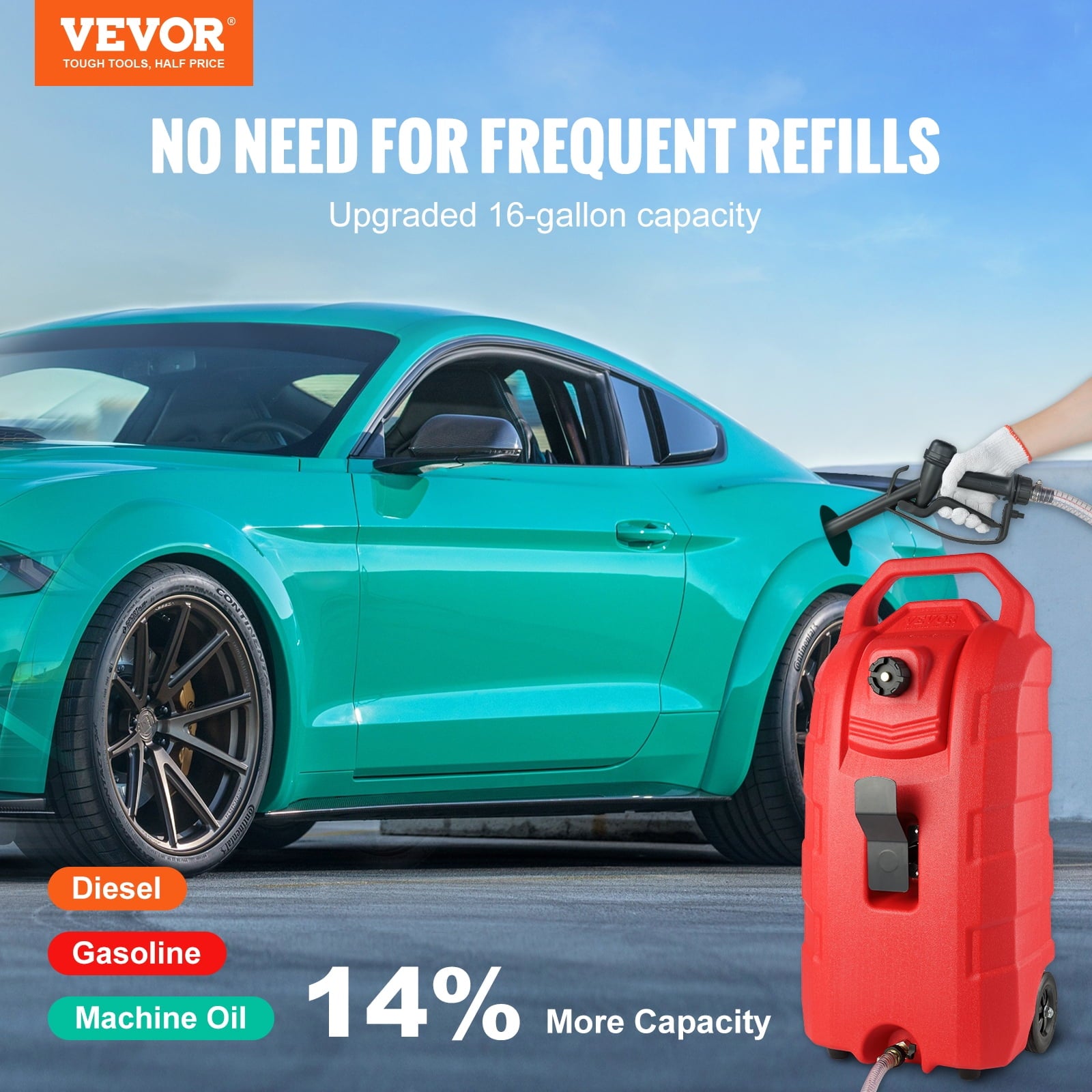 SKYSHALO 2Pack 16 Gallon Fuel Caddy Portable Gas Storage Tank 7.8 l/min with Manual Pump