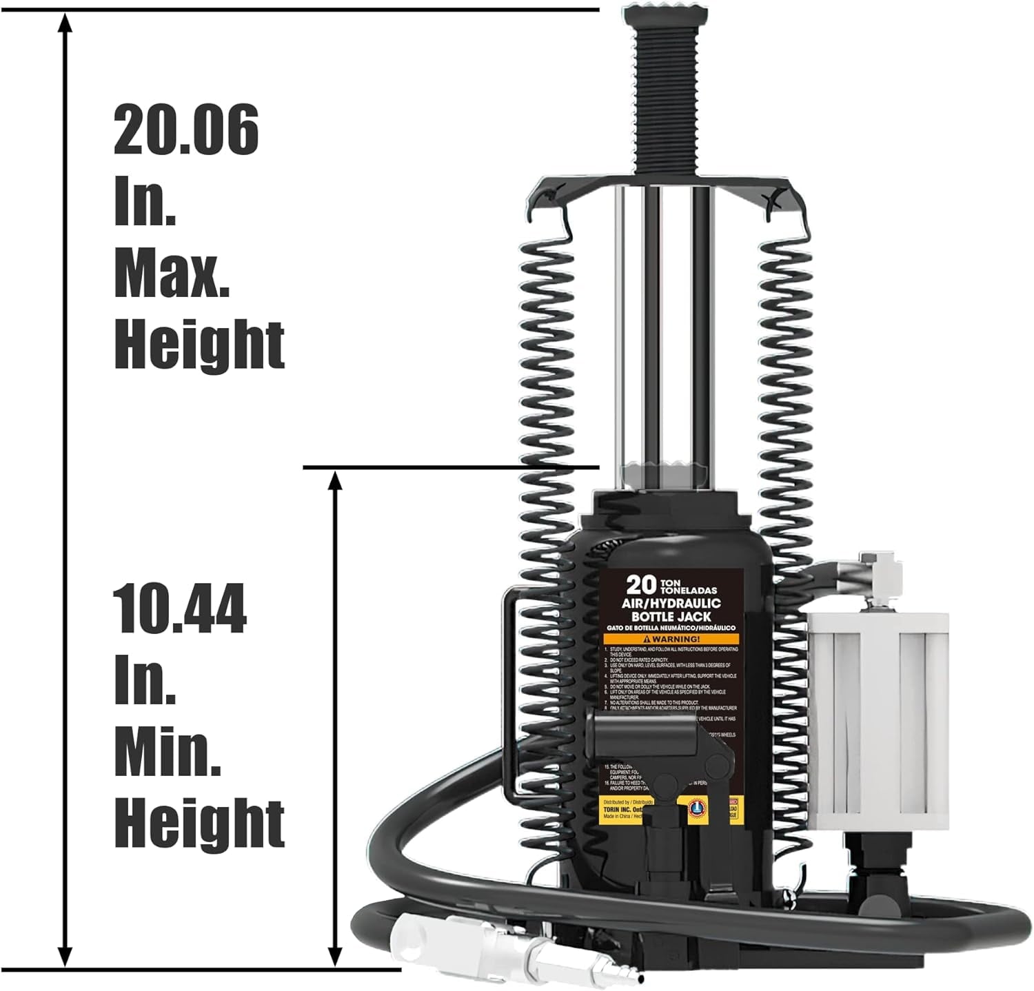 Torin 20 Ton Pneumatic Air Hydraulic Car Bottle Jack with Manual Hand Pump, Black, W9206B