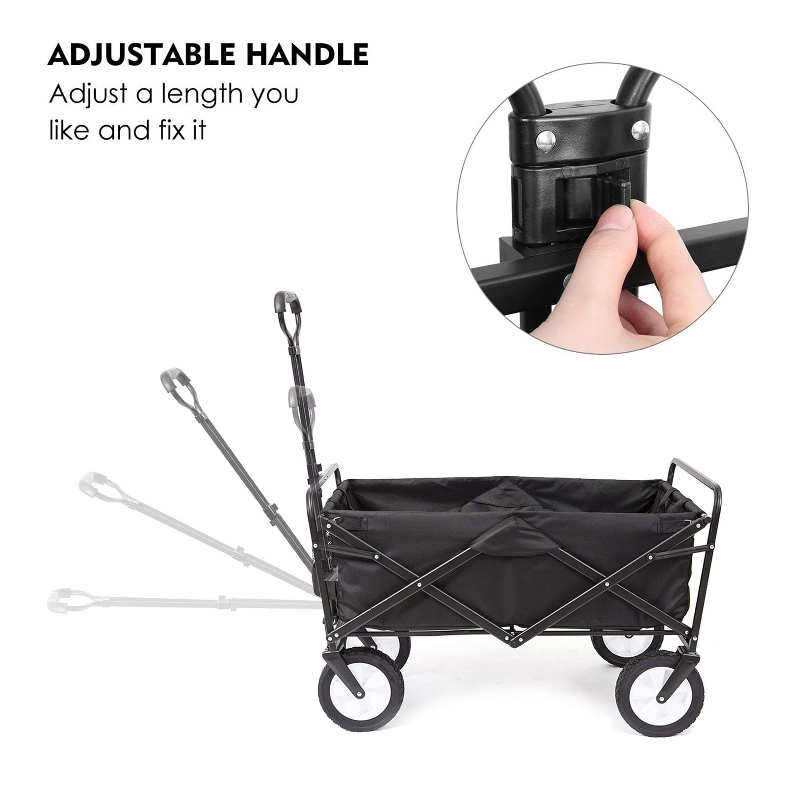 Black Folding Wagon Cart, Outdoor Portable Utility Wagon, Outdoor Garden Cart Foldable Wagon for Sports, Shopping, Camping