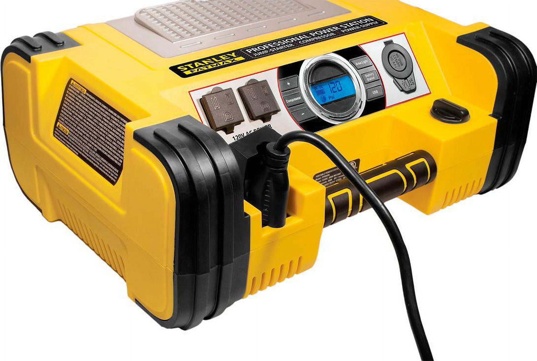 Stanley 1,400A Peak Jump Starter and Professional Power Station with 500 Watt Inverter and 120 PSI Compressor, 12V/USB, PPRH7DS