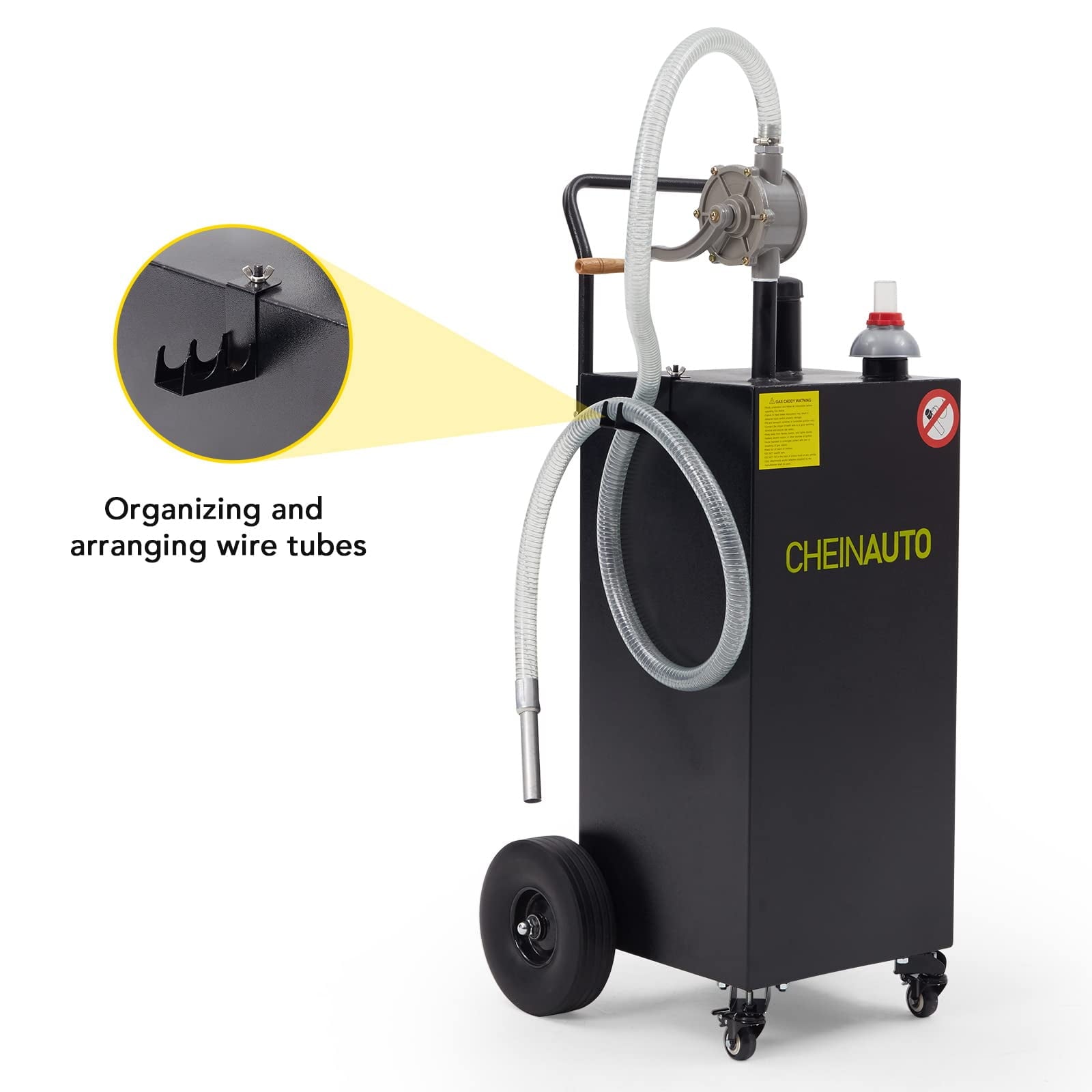 30 Gallon Gas Caddy with Pump Portable Fuel Storage Tank Gasoline Fuel with 2 Wheels for Car, Lawnmower, ATV, Boat, Motorcycle
