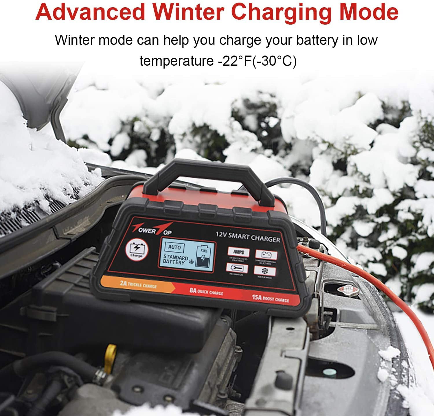 Towertop 12V 2/8/15A Smart Battery Charger/Maintainer Fully Automatic with Winter Mode