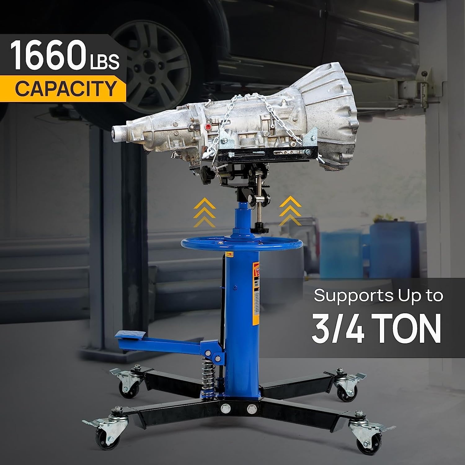 TUFFIOM Transmission Jack, 1660 lbs 3/4-Ton Hydraulic 2-Stage High Lift Vertical Telescoping Floor Jack Stand, 34