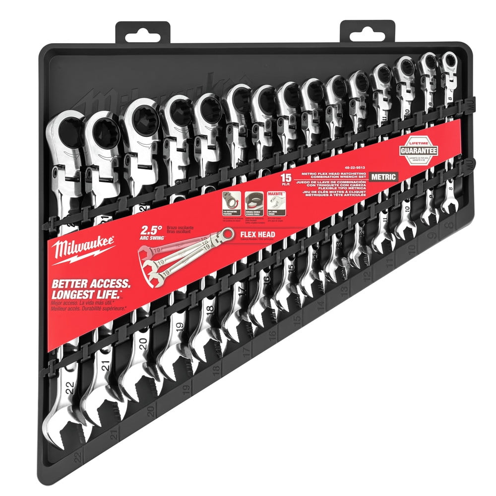 Milwaukee 48-22-9513 15-Piece Metric Flex Head Ratcheting Combination Wrench Set