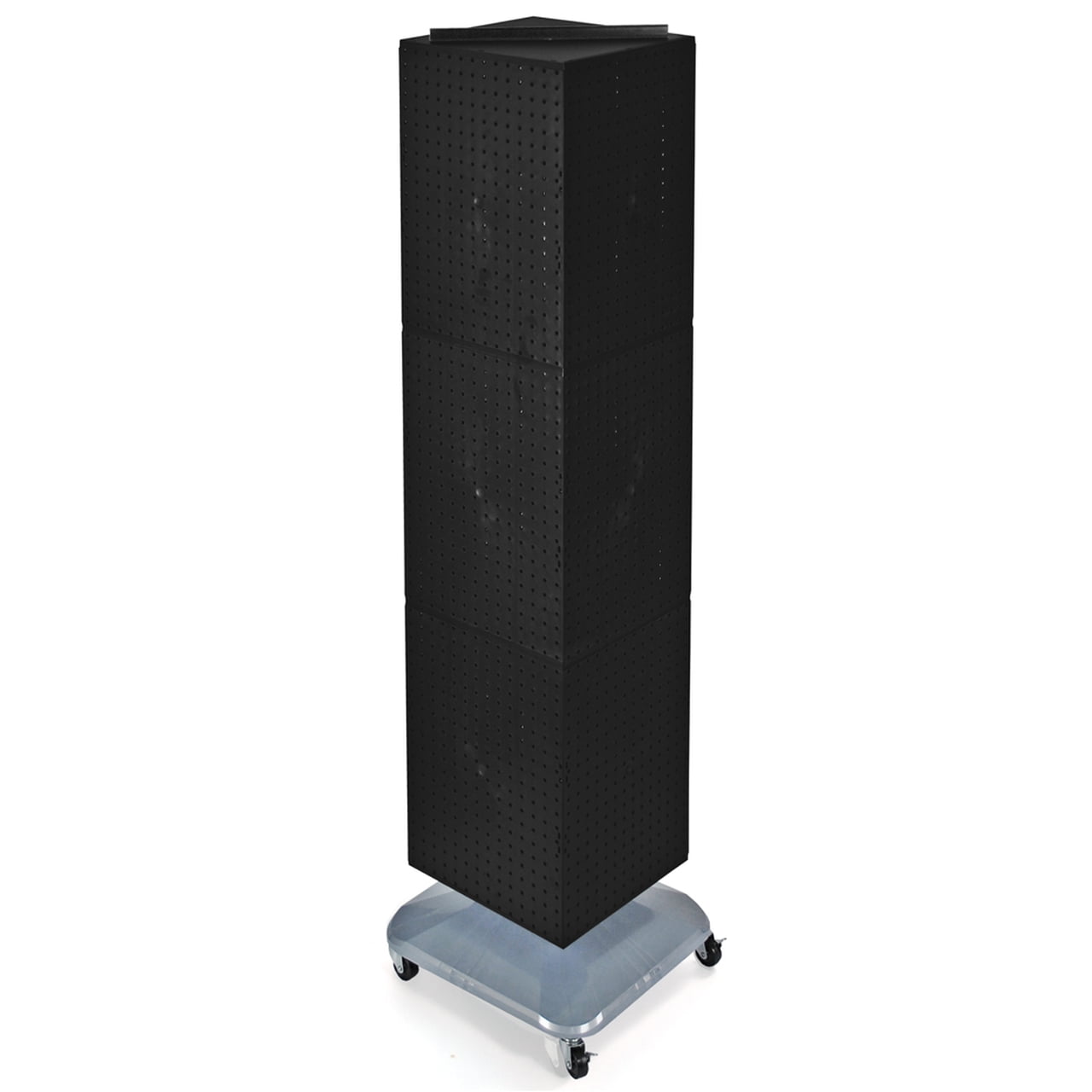 Azar Displays 701465-BLK Black Four-Sided Pegboard Tower Floor Display on Revolving Wheeled Base. Spinner Rack Stand. Panel Size: 14