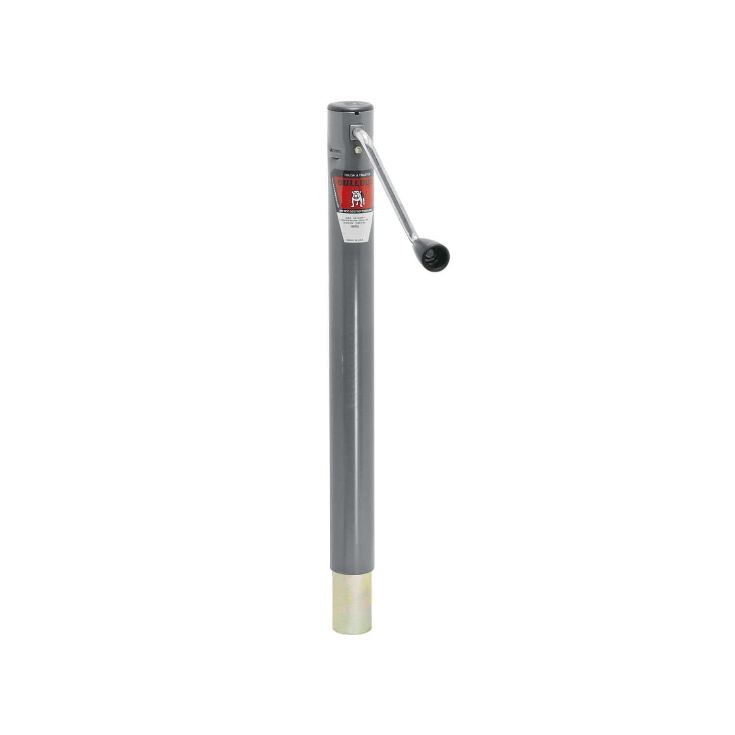 BULLDOG 150152 Round Trailer Jack, No Mount, 2,000 lbs. Lift Capacity, Sidewind, Weld-On, 15 Inch Travel