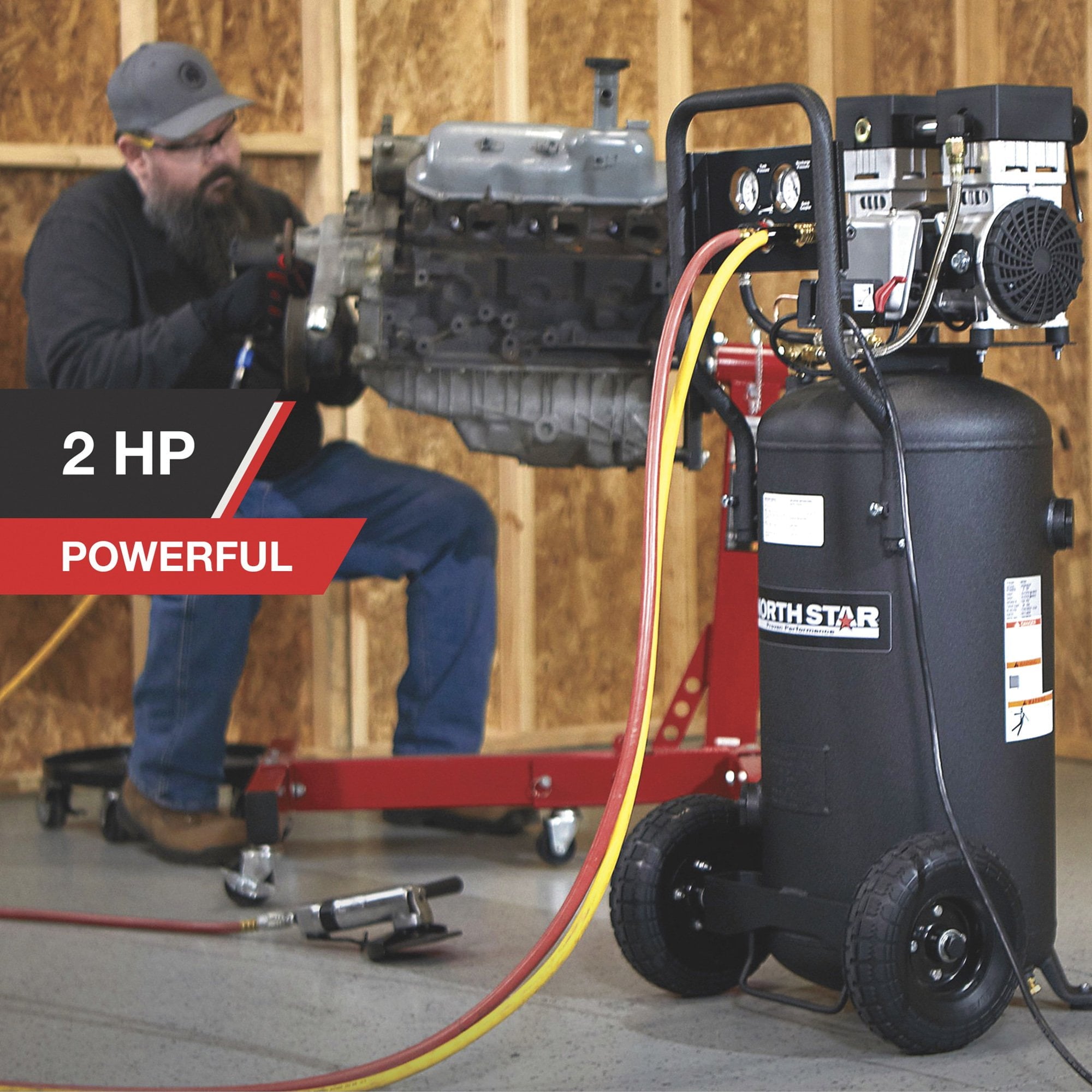 NorthStar Portable Electric Air Compressor - 2 HP, 20-Gallon Vertical Tank, Super-Quiet Operation, Oil-Free Pump, 5.4 CFM @ 90 PSI