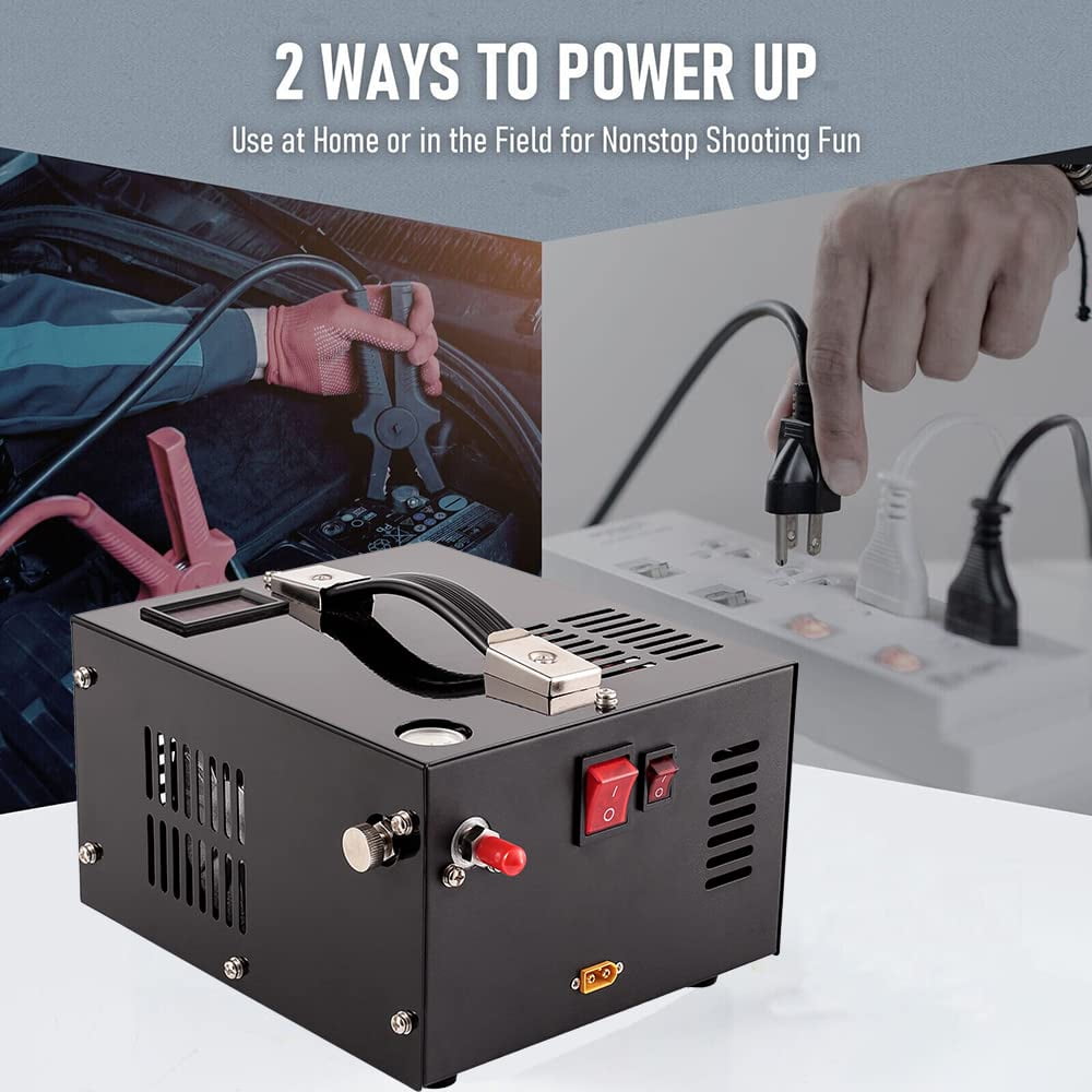 iMeshbean PCP Air Compressor, 4500PSI Portable PCP Compressor, 12V DC/110V 220V AC, PCP Manual-stop, w/Built-in Fan, for Paintball, Scuba Bottle