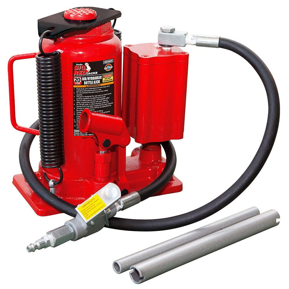 Torin Jacks 20 Ton Pneumatic Air Hydraulic Bottle Jack with Manual Hand Pump, Red,TA92006